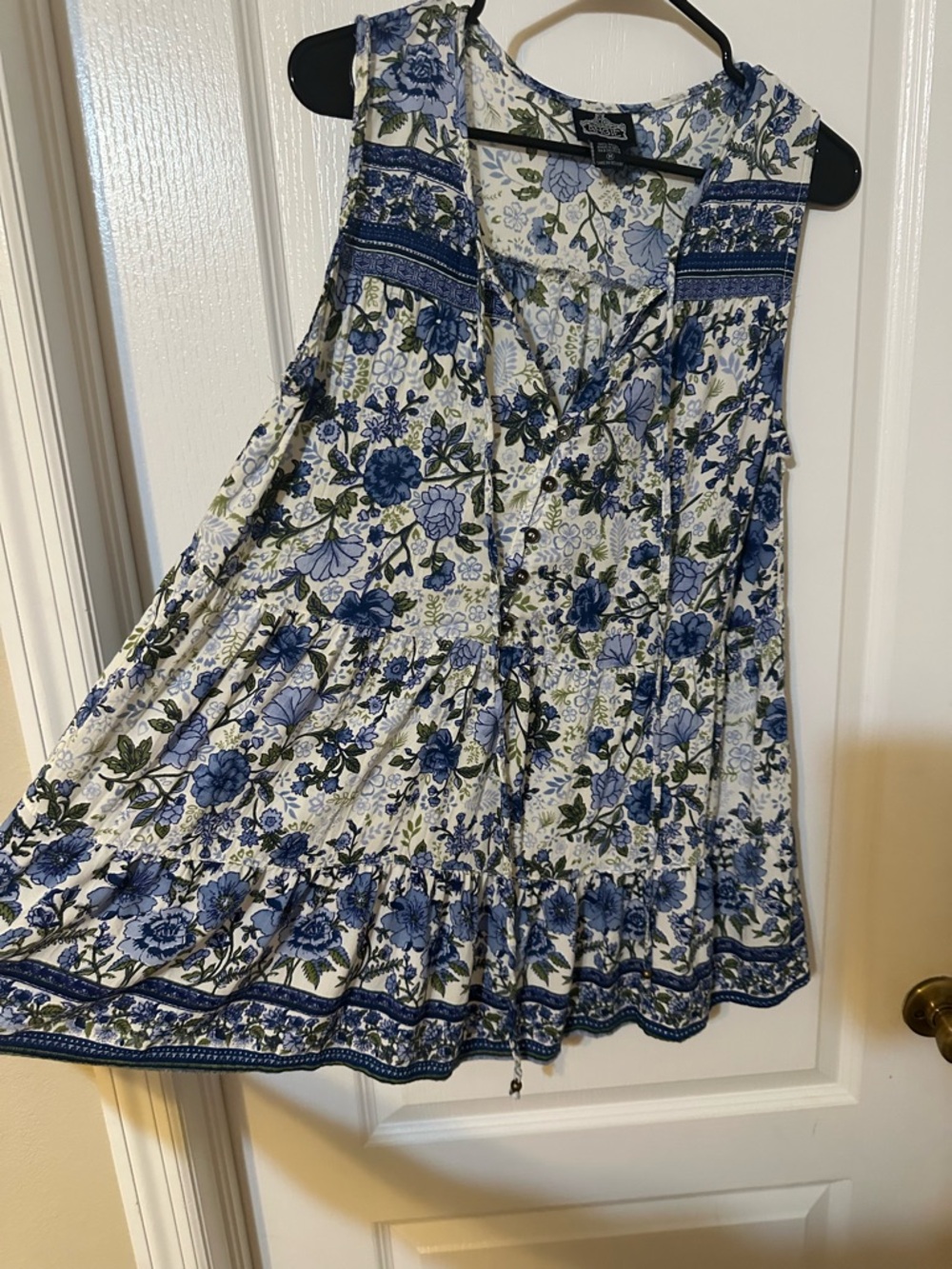 Angie Blue and White Floral Tiered A-Line Skirt